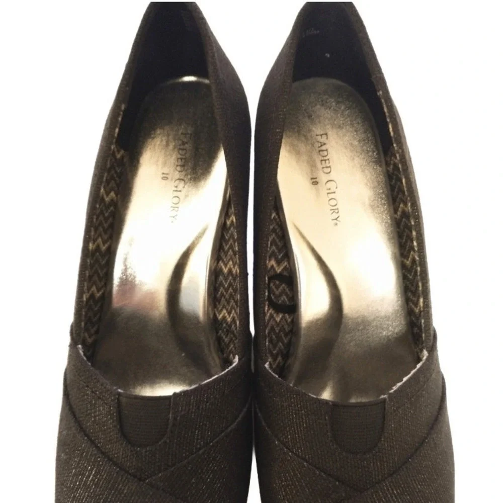 Faded Glory Ali Women Black Espadrille Wedge Heels Square Peep Toe Shoes Size 10